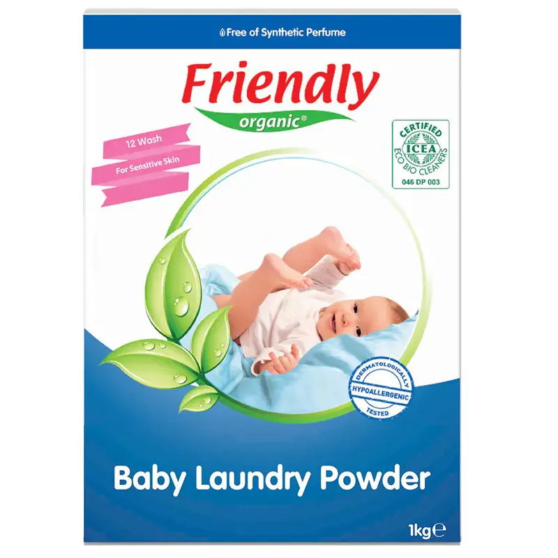 Friendly Organic Hypoallergenic Baby Laundry Detergent Powder – 1 Kg, Pure White 1