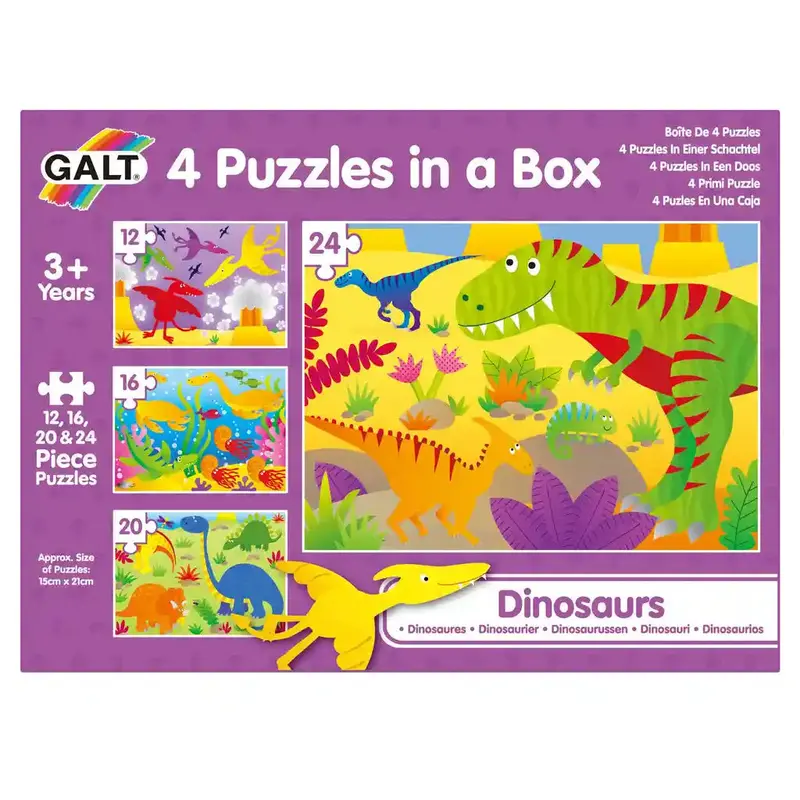 Galt Dinosaur Puzzle Box – Four Unique Prehistoric Jigsaw Puzzles For Kids 1
