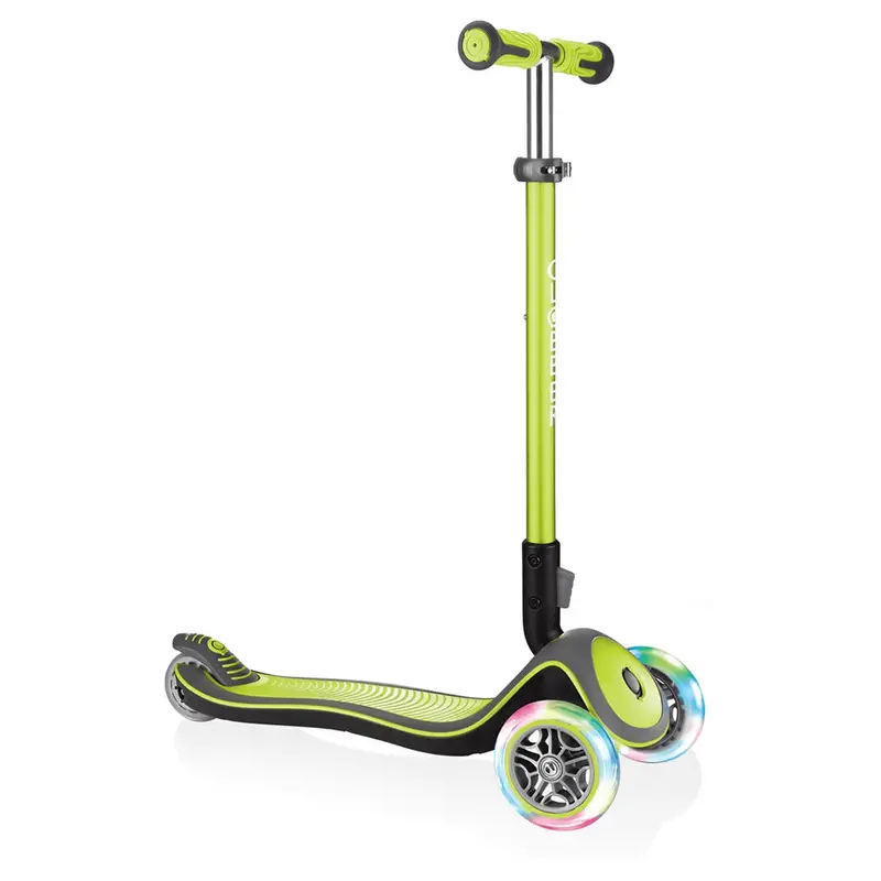Globber Elite Deluxe Lime Green Foldable Scooter With Light-Up Wheels 1