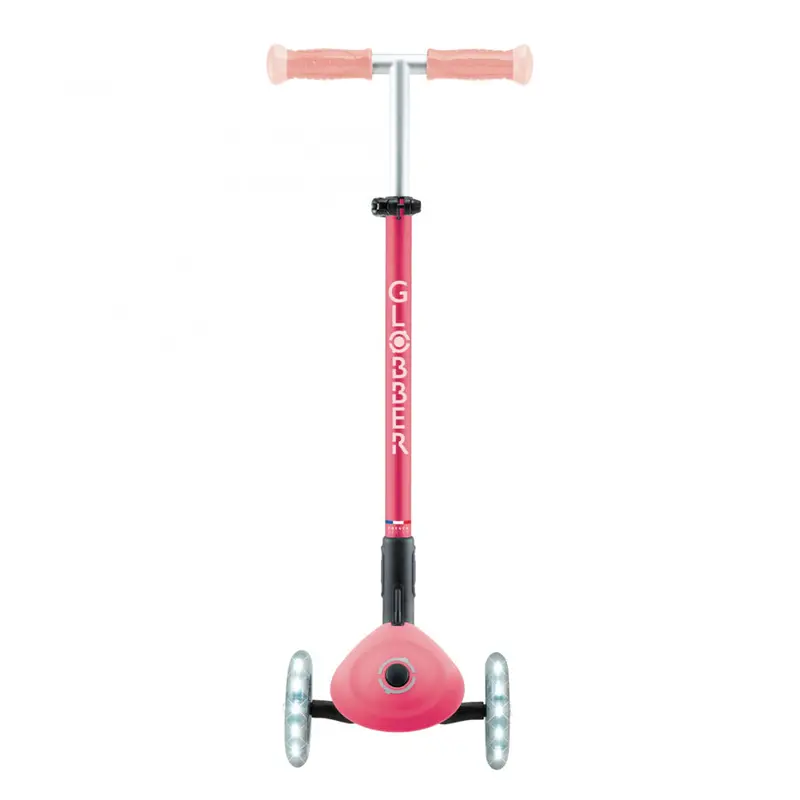 Globber Elite Lights Glow Foldable 3-Wheel Kick Scooter – Pastel Pink 1