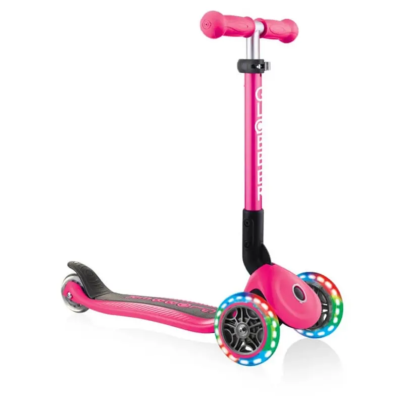 Globber Junior Foldable Scooter – 3-Wheel Kick Scooter For Young Riders (Neon Pink) 1