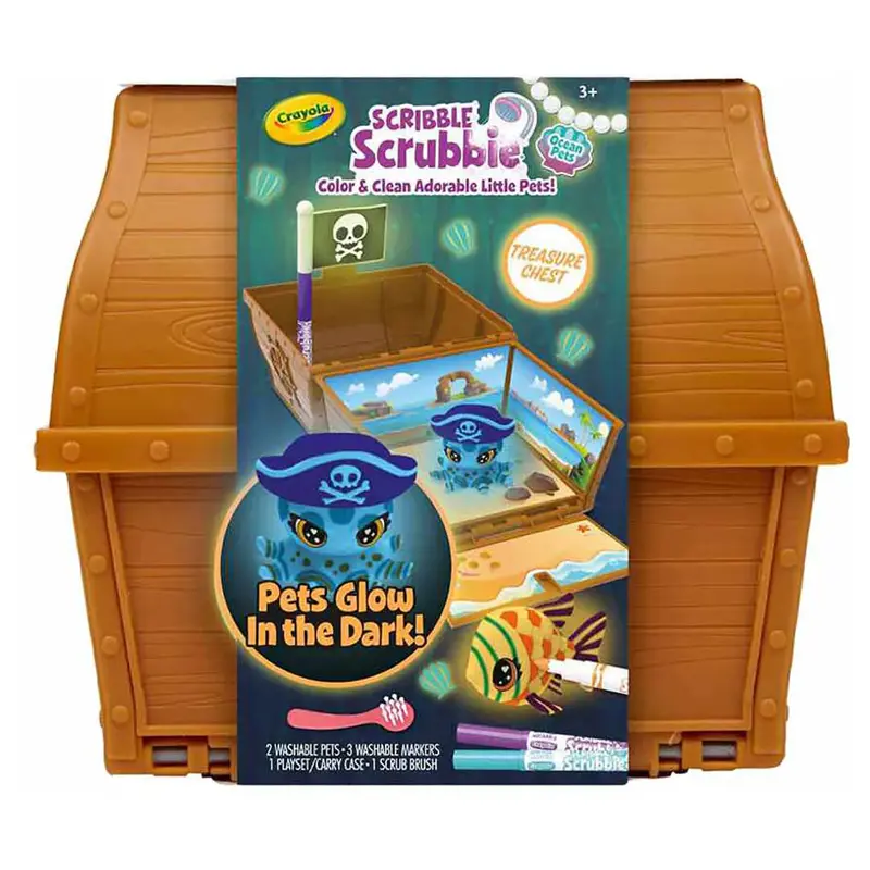 Glow-In-The-Dark Ocean Pets Treasure Chest Playset – Scribble Scrubbie Kit (Crayola) 1