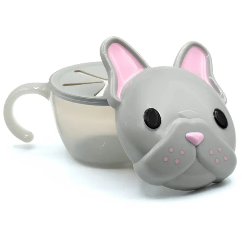 Grey & Pink Bulldog Snack Container With Finger Trap – Melii Child-Safe Snack Jar 1