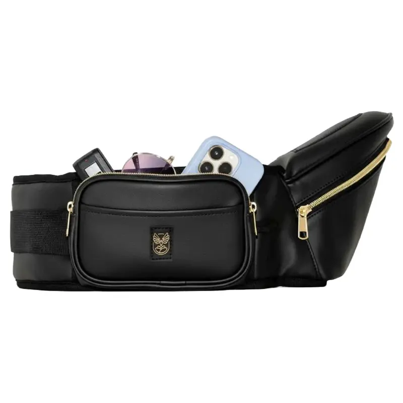 Hackerlily Hipsurfer Black Vegan Leather Hip Carrier With Gold Zip Accent 1