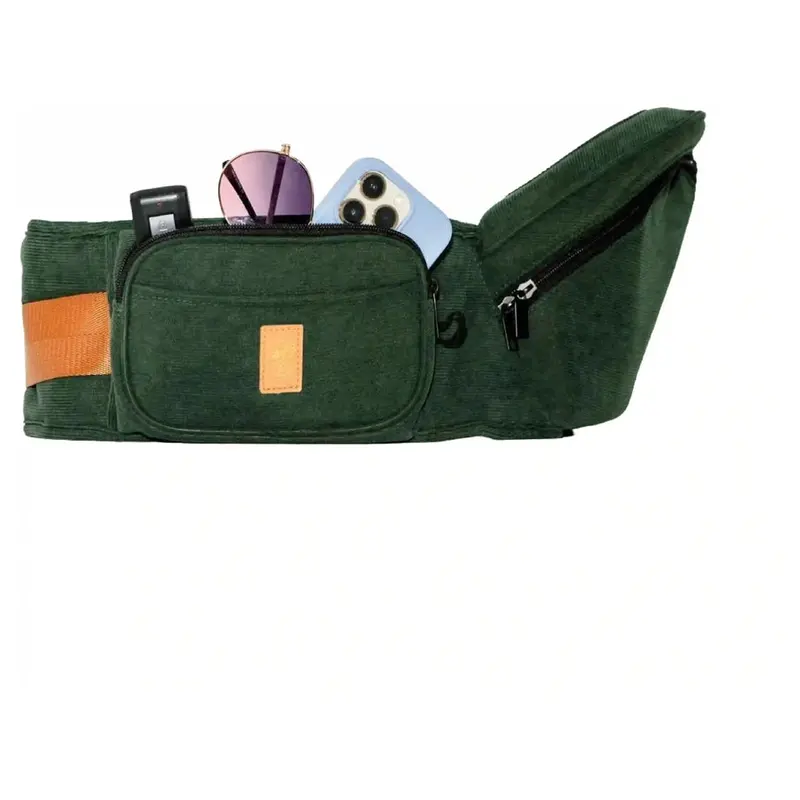 Hackerlily Hipsurfer Moss & Tan Corduroy Hip Carrier – Ergonomic Baby Wearing Solution 1