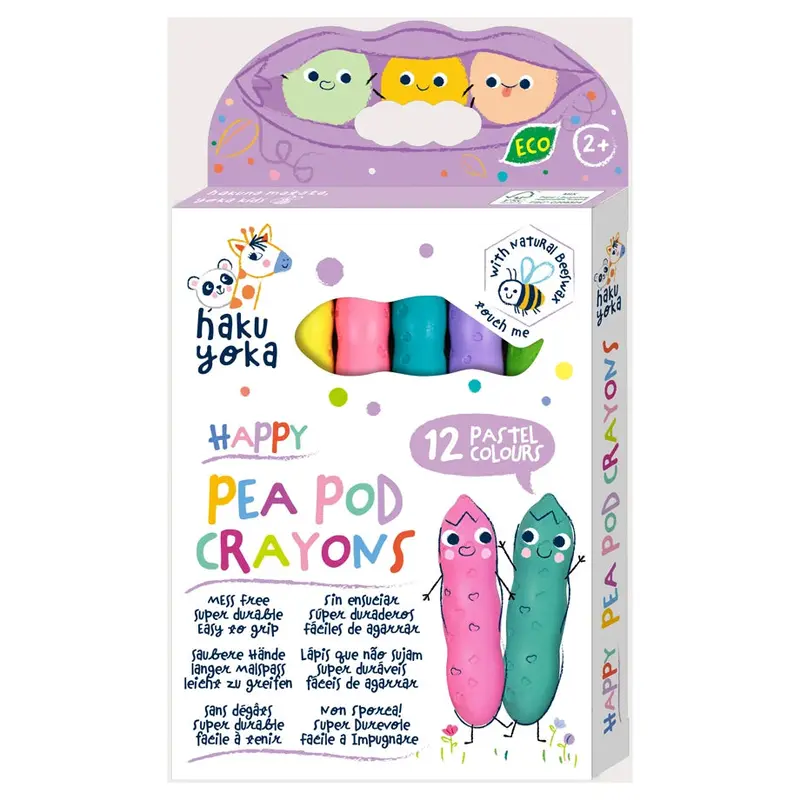 Haku Yoka Happy Pea Pod Pastel Crayons – 12 Soft-Tone Colours 1