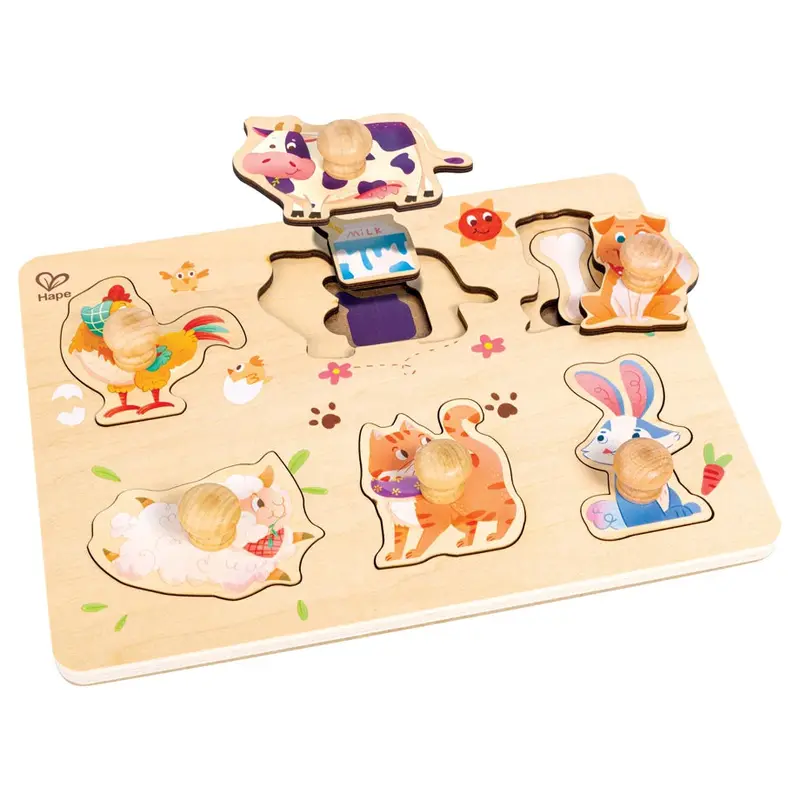 Hape Farm Animal Peg Puzzle – Two-Layer Wooden Learning Toy For Preschoolers (12-Piece) 1