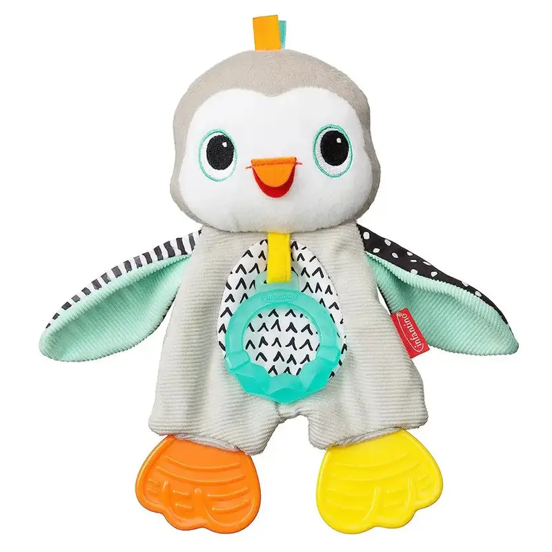 Infantino Cuddly Penguin Teether – Soft Plush + Chewable Silicone Combo 1