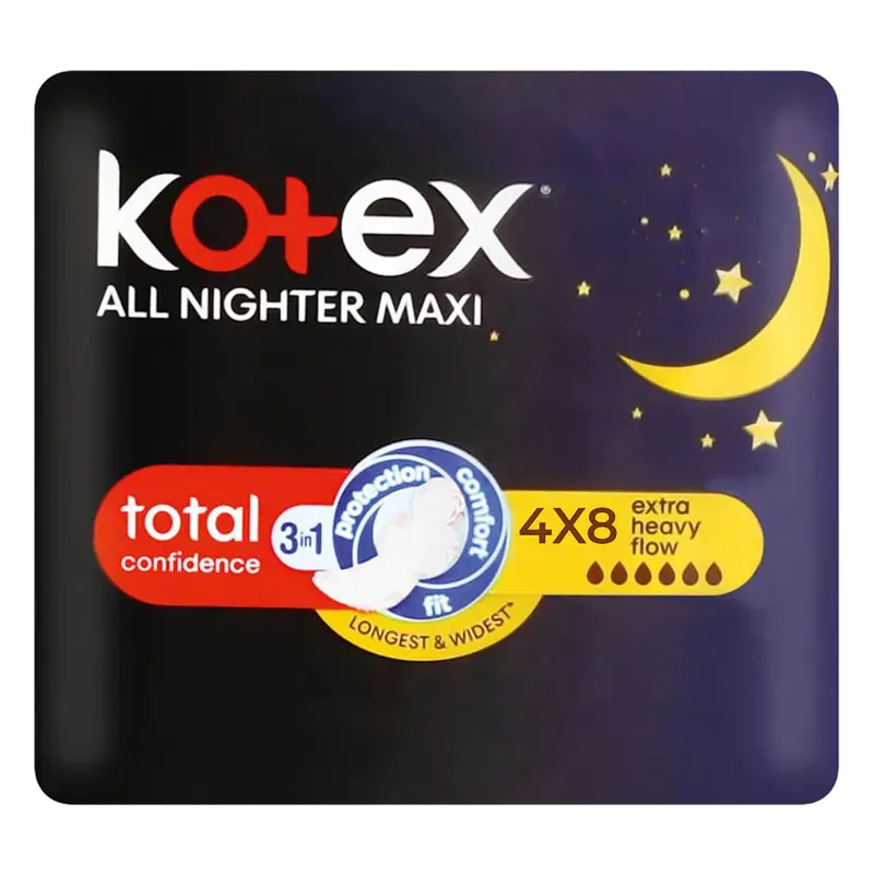 Kotex Maxi Night Overnight Pads – Thick Absorbency, 8-Count Pack (4 X 2-Pack) 1