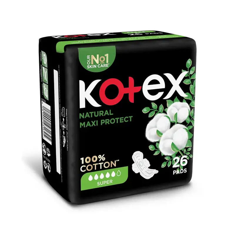 Kotex Natural Maxi Super Absorbency Pads – Cotton Feel, 26 Count 1