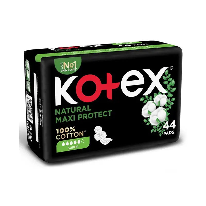 Kotex Natural Maxi Super Pads – 100% Cotton Top Sheet, 44-Count 1