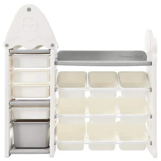 Little Angel 14-Bin Toy Organizer Cabinet With Hooks – White 1
