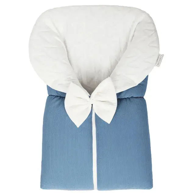 Little Angel Bamboo Sleeping Bag – White & Grey With Bow (Navy Accent) 1
