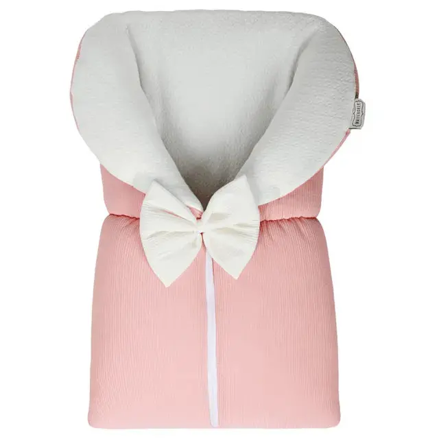 Little Angel Bamboo Sleeping Bag – White & Grey With Bow (Peach Accent) 1