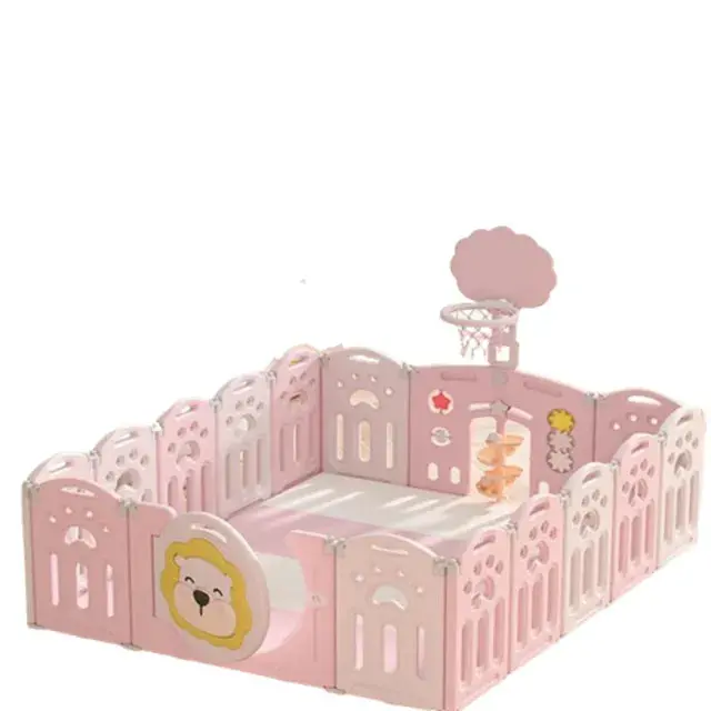 Little Angel Foldable Playpen With Integrated Basketball Hoop (Pink) 1
