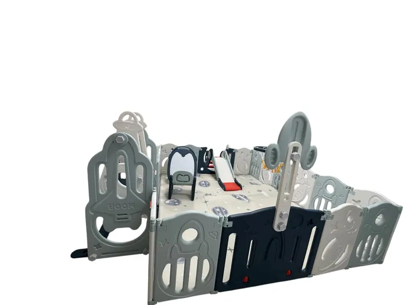 Little Toddlers Multi-Activity Playpen Set With Slide, Swing, Rocker, Mat, Hoop & Drawing Board 1