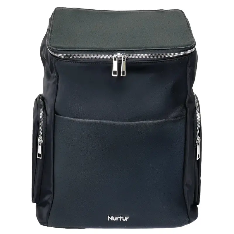 Luxury Black Diaper Bag From Nurtur – Thermal Bottle Holder & Detachable Changing Mat 1
