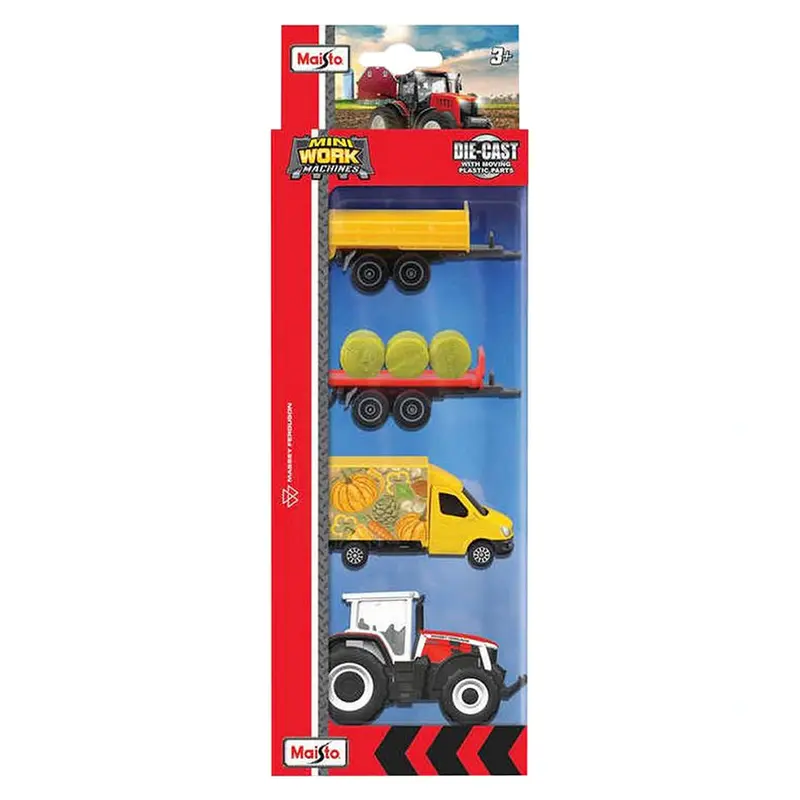 Maisto Mini Work Machines Tractor Set – 4-Piece Construction Toy Collection 1