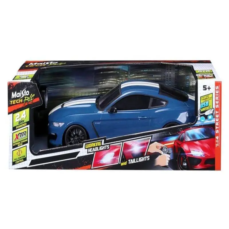 Maisto Tech Ford Shelby Gt350 Rc Car – 1:14 Scale Street Series Remote-Controlled Model (Blue/White) 1