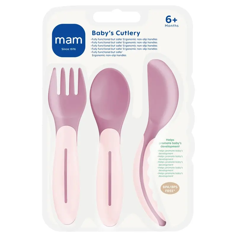 Mam Baby Cutlery Set – 3-Piece, Pink, Soft-Grip Design (6+ Months) 1