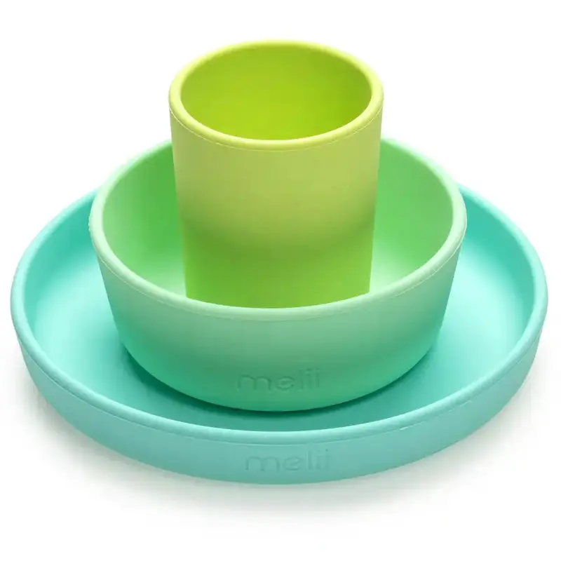 Melii 3-Piece Silicone Meal Set: Plate, Bowl & Cup (Turquoise, Green, Mint) 1