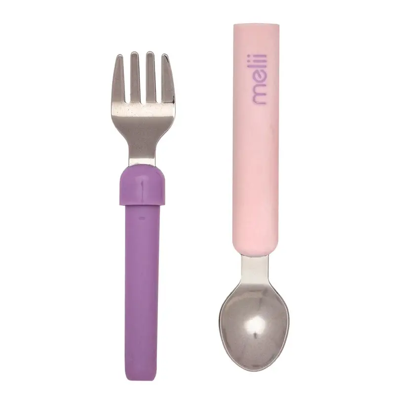 Melii Detachable Spoon & Fork Set With Travel Case – Pink & Purple 1