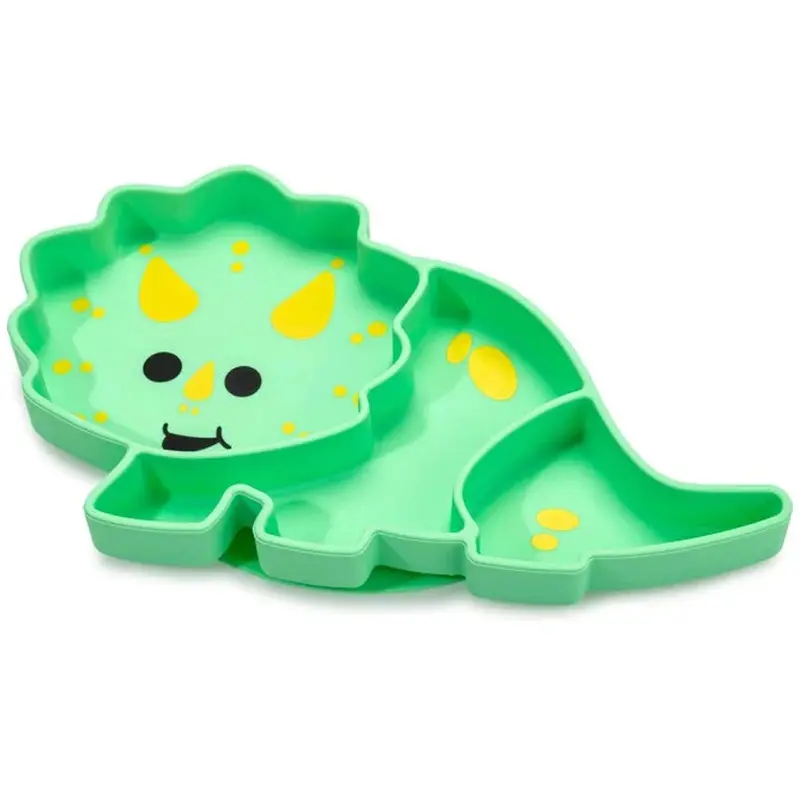 Melii Green Dinosaur Divided Silicone Suction Plate 1
