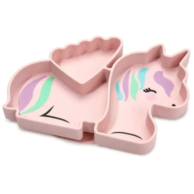 Melii Pink Unicorn Divided Silicone Suction Plate For Kids 1
