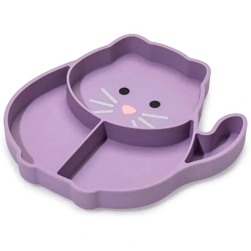 Melii Purple Cat Divided Silicone Suction Plate For Toddlers 1