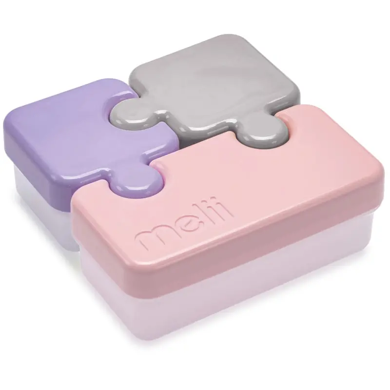 Melii Puzzle Food Container Set – Pink, Purple & Grey Modular Design 1
