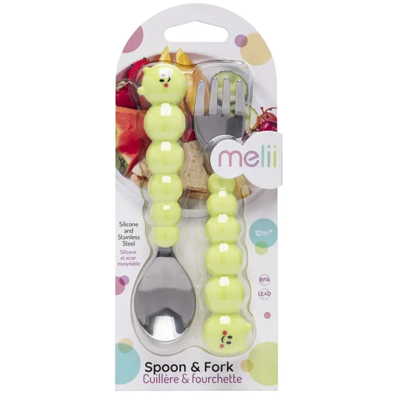 Melii Silicone Caterpillar Spoon And Fork Set For Babies 1