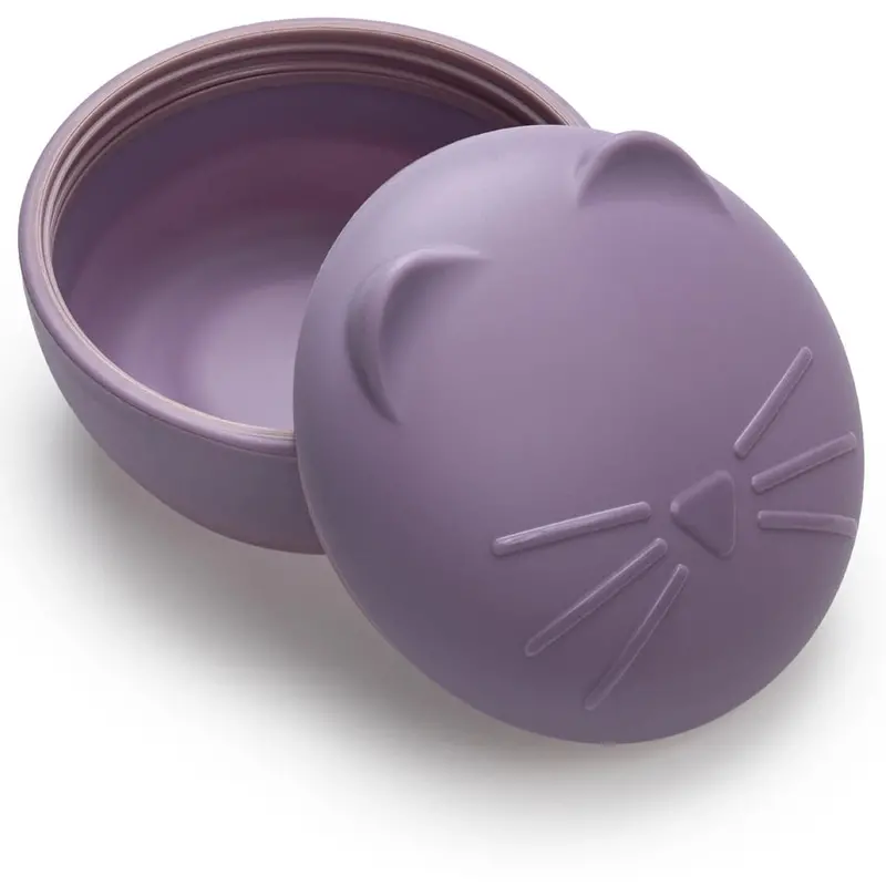 Melii Silicone Portable Bowl With Lid – Purple Cat Design, 350 Ml 1