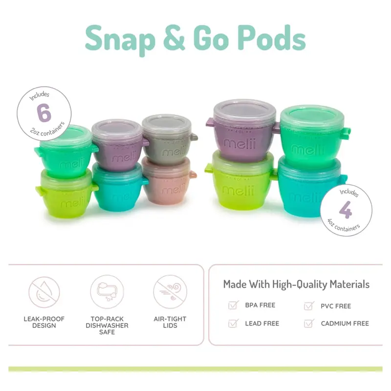 Melii Snap & Go Baby Food Storage Pods – 4Oz Set (10-Pack) 1