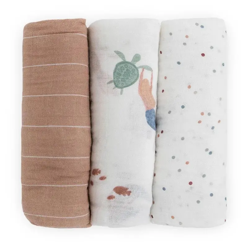Mermaid-Print 3-Pack Muslin Swaddle Set – Little Unicorn 1