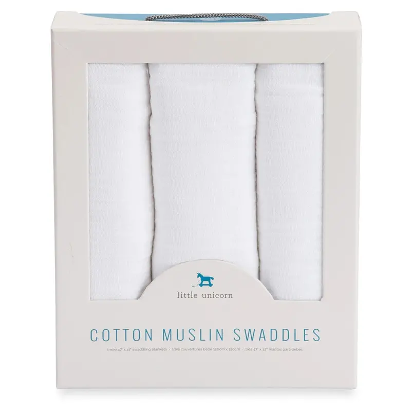 Minimalist White 3-Pack Cotton Muslin Swaddle Set – Little Unicorn 1