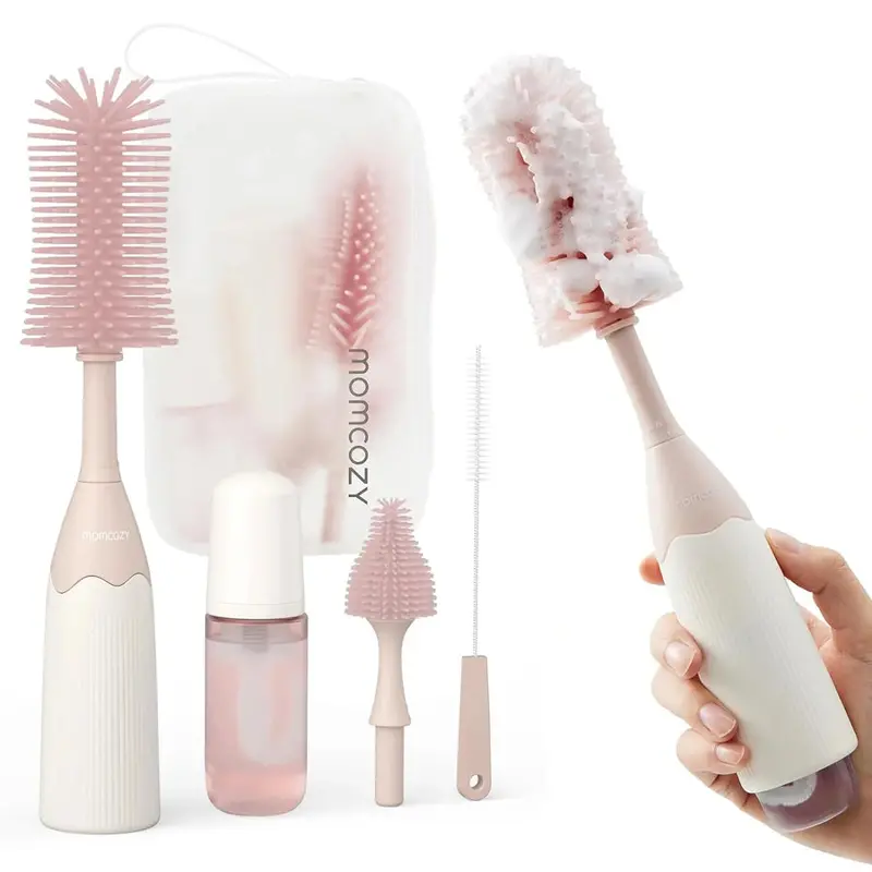 Momcozy Bubble-Press Bottle Brush Kit – Ergonomic Grip – Pink 1