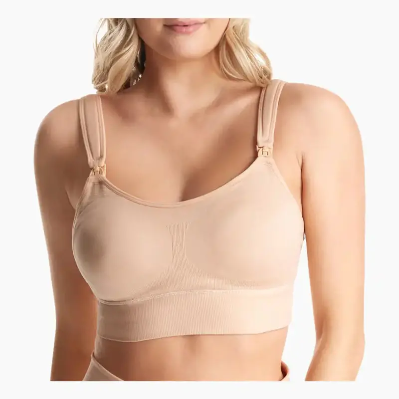 Momcozy Ultra-Soft All-In-One Hands-Free Pumping Bra – Beige 1