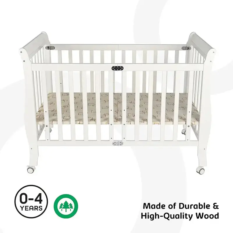 Moon Foldable Wooden Crib – Compact White Nursery Bed 1