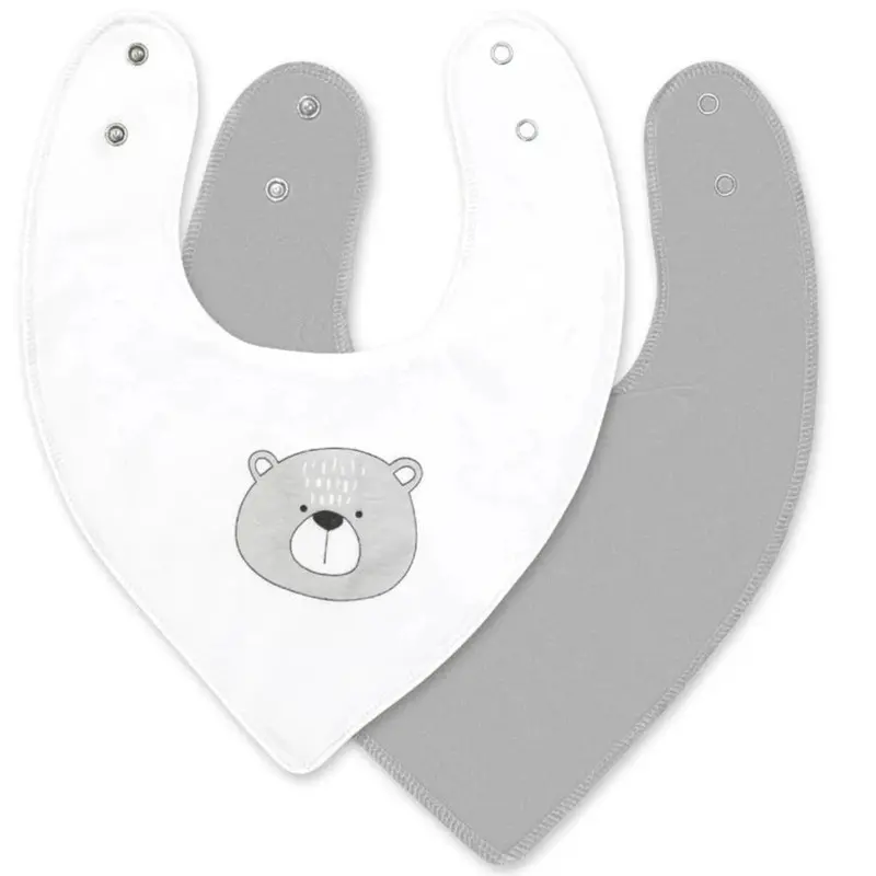 Moon Organic Cotton Bandana Bibs (2-Pack) – Bear & Grey Design 1