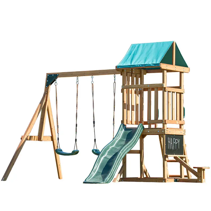 Mountpeak Taschhorn Wooden Swing Set Featuring Slide And Playhouse 1
