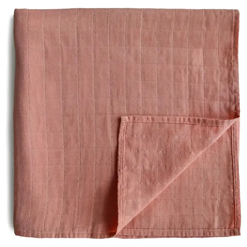 Mushie Organic Cotton Swaddle Blanket In Cedar Tone 1