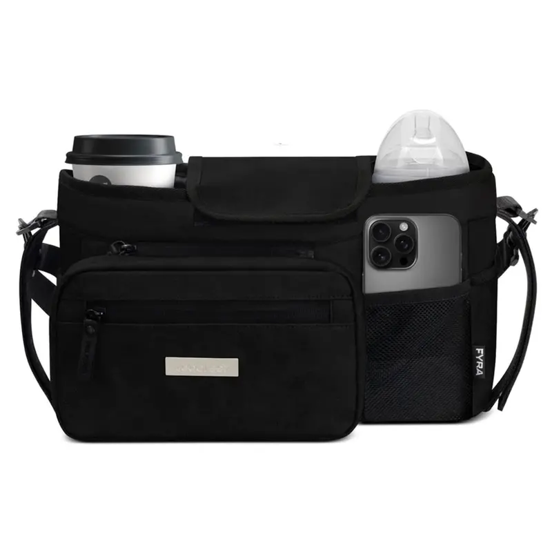 Neobreez Fyra Multi-Compartment Stroller Caddy With Thermal Cup Sleeve (Black) 1