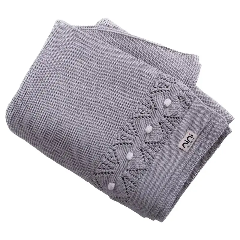 Nini Organic Knit Blanket In Mist Grey – Ultra-Soft Cotton Baby Wrap 1
