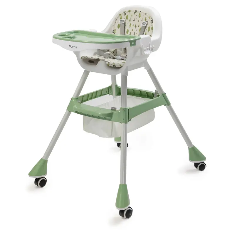 Nurtur High Chair With Storage Basket, Locking Wheels & Detachable Tray – Green 1