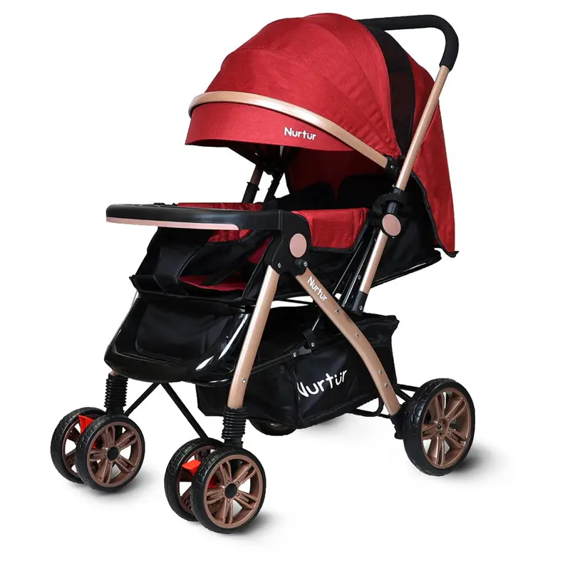 Nurtur Wilder Reversible Stroller – Red With Reclining Seat & Large Basket 1