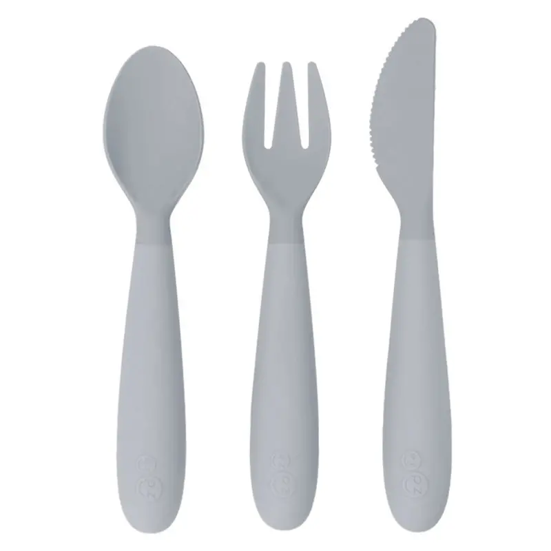 Pewter Ezpz Happy Utensils – Ergonomic Baby Spoon & Fork Set 1
