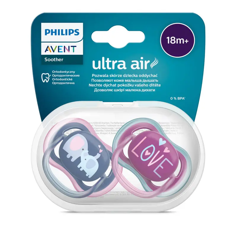 Philips Avent Ultra-Air Deco Pacifiers – Girl Design, 18 Months & Up (2-Pack) 1