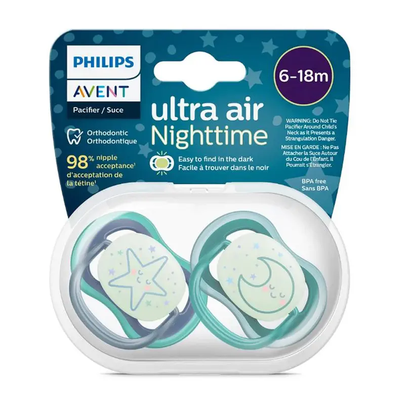 Philips Avent Ultra-Air Nighttime Pacifiers – Boy Design, 6–18 Months (2-Pack) 1