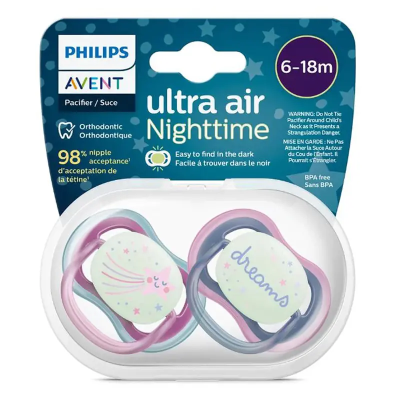 Philips Avent Ultra-Air Nighttime Pacifiers – Girl Design, 6–18 Months (2-Pack) 1