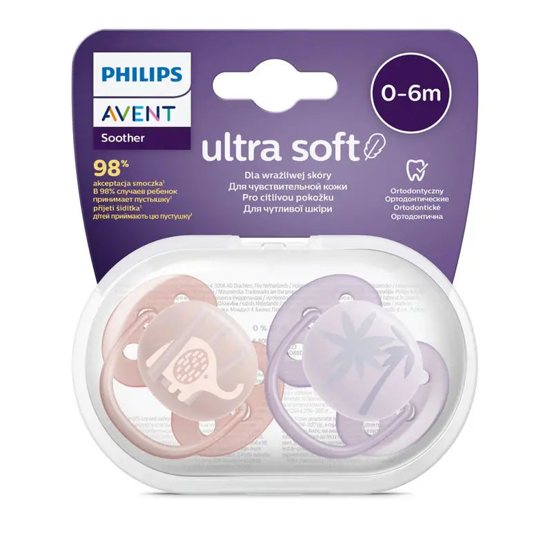Philips Avent Ultra-Soft Pacifiers – Girl Theme, 0–6 Months (2-Pack) 1